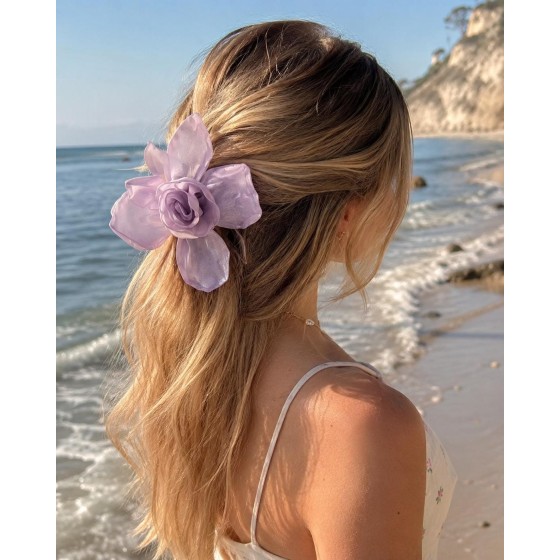 Organza Flower Hair Clip, Romantic Floral Claw Clip, Large Mesh Flower Hair Accessory, Summer Beach Hair Pin, Elegant Bridal Hair Piece