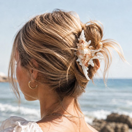 Conch Shell Hair Claw Clip, Realistic Seashell Mermaid Accessory, Beach Vacation Hair Styling