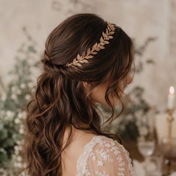Gold Laurel Leaf Headband, Bridal Tiara, Greek Olive Crown, Wedding Hair Accessory, Elegant Alloy